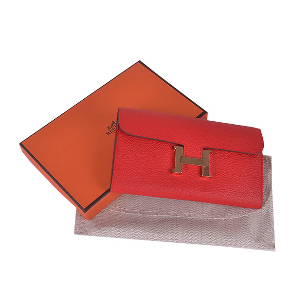 Hermes H 6023 Flap Wallet Red Button Gold